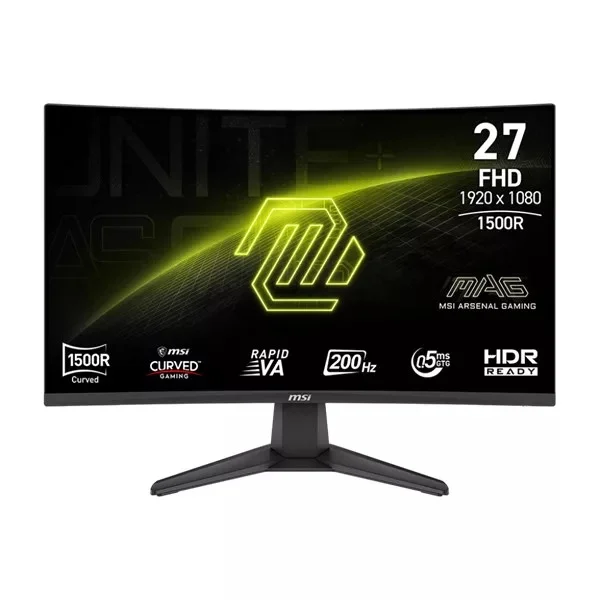 شاشة الألعاب MSI MAG 276CF E20 27 بوصة بتقنية Rapid VA، دقة FHD، معدل تحديث 280Hz، ومنافذ HDMI وDisplayPort لتجربة ألعاب غامرة وسلسة.