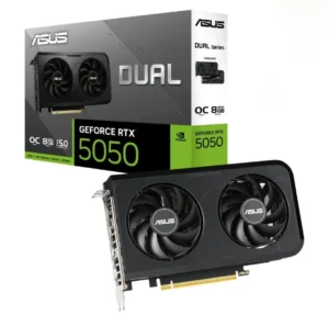 "ASUS Dual GeForce RTX 5050 8GB GDDR6 OC Edition graphics card with dual fans, sleek black design, ideal for gaming and professional graphics tasks"
