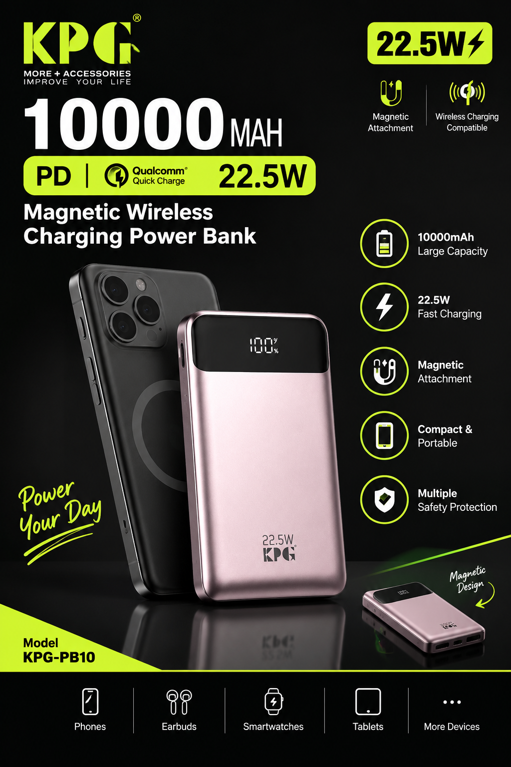 KPG 10000mAh Magnetic Wireless Power Bank
